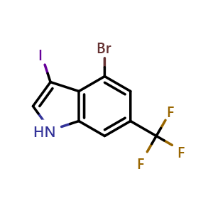Chemical structure of 4-bromo-3-iodo-6-(trifluoromethyl)-1H-indole , CAS 1360951-88-7, AChemBlock Q54227