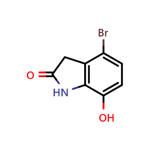 Chemical structure of 4-bromo-7-hydroxyindolin-2-one , CAS 1360886-92-5, AChemBlock Q54237