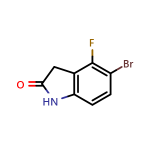Chemical structure of 5-bromo-4-fluoroindolin-2-one , CAS 1823917-90-3, AChemBlock Q54279