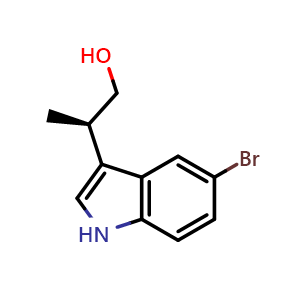 Chemical structure of (R)-2-(5-bromo-1H-indol-3-yl)propan-1-ol , CAS 1932230-04-0, AChemBlock Q54306