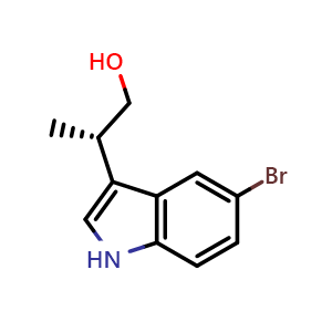 Chemical structure of (S)-2-(5-bromo-1H-indol-3-yl)propan-1-ol , CAS 1932499-19-8, AChemBlock Q54307