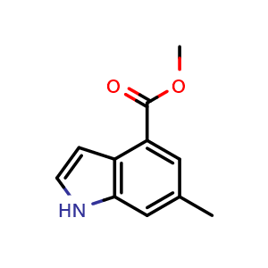 Chemical structure of methyl 6-methyl-1H-indole-4-carboxylate , CAS 1090903-90-4, AChemBlock Q54308