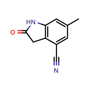 Chemical structure of 6-methyl-2-oxoindoline-4-carbonitrile , CAS 2168724-43-2, AChemBlock Q54318