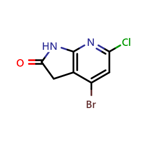 Chemical structure of 4-bromo-6-chloro-1,3-dihydro-2H-pyrrolo[2,3-b]pyridin-2-one , CAS 1190322-92-9, AChemBlock Q54325