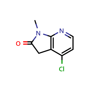 Chemical structure of 4-chloro-1-methyl-1,3-dihydro-2H-pyrrolo[2,3-b]pyridin-2-one , CAS 1785088-62-1, AChemBlock Q54333