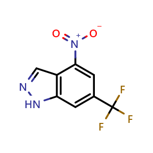 Chemical structure of 4-nitro-6-(trifluoromethyl)-1H-indazole , CAS 1360930-13-7, AChemBlock Q54339