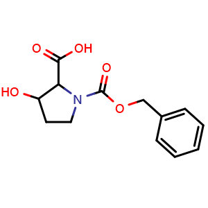 Chemical structure of 1-((benzyloxy)carbonyl)-3-hydroxypyrrolidine-2-carboxylic acid , CAS 57621-07-5, AChemBlock Q54357