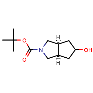 Chemical structure of rel-tert-butyl (3aR,6aS)-5-hydroxyhexahydrocyclopenta[c]pyrrole-2(1H)-carboxylate , CAS 875926-93-5, AChemBlock Q54372