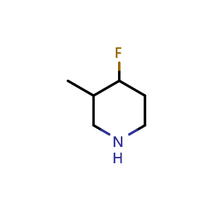 Chemical structure of 4-fluoro-3-methylpiperidine , CAS 1781297-79-7, AChemBlock Q54399