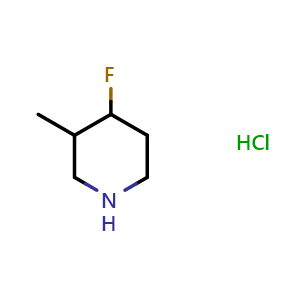 Chemical structure of 4-fluoro-3-methylpiperidine hydrochloride , CAS 1781143-46-1, AChemBlock Q54400