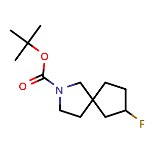 Chemical structure of tert-butyl 7-fluoro-2-azaspiro[4.4]nonane-2-carboxylate , CAS 2227205-37-8, AChemBlock Q54414