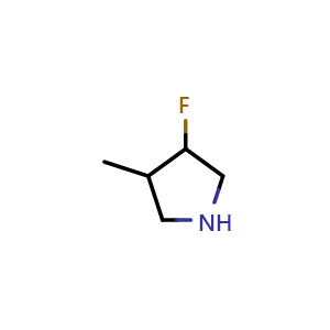 Chemical structure of 3-fluoro-4-methylpyrrolidine , CAS 1554028-99-7, AChemBlock Q54416