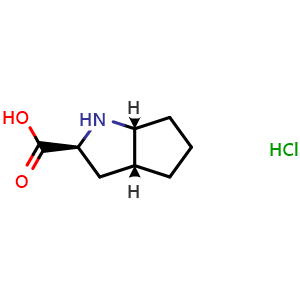 Chemical structure of (2S,3aR,6aR)-octahydrocyclopenta[b]pyrrole-2-carboxylic acid hydrochloride , CAS 2306248-30-4, AChemBlock Q54447