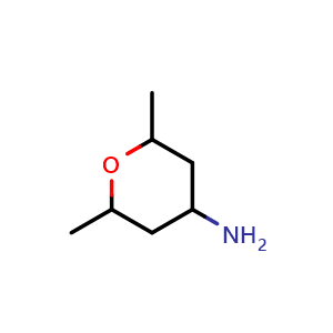 Chemical structure of 2,6-dimethyltetrahydro-2H-pyran-4-amine , CAS 496794-81-1, AChemBlock Q54459