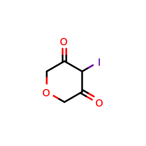 Chemical structure of 4-iodo-2H-pyran-3,5(4H,6H)-dione , CAS 2306277-05-2, AChemBlock Q54497
