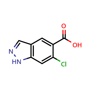 Chemical structure of 6-chloro-1H-indazole-5-carboxylic acid , CAS 1890961-61-1, AChemBlock Q54508
