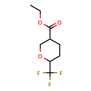 Chemical structure of ethyl 6-(trifluoromethyl)tetrahydro-2H-pyran-3-carboxylate , CAS 1637310-75-8, AChemBlock Q54509