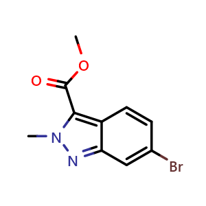 Chemical structure of methyl 6-bromo-2-methyl-2H-indazole-3-carboxylate , CAS 1216852-55-9, AChemBlock Q54516
