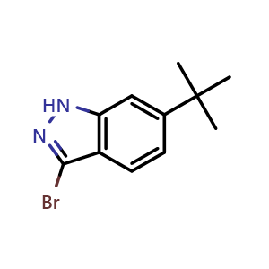 Chemical structure of 3-bromo-6-(tert-butyl)-1H-indazole , CAS 1167056-26-9, AChemBlock Q54529