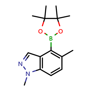 Chemical structure of 1,5-dimethyl-4-(4,4,5,5-tetramethyl-1,3,2-dioxaborolan-2-yl)-1H-indazole , CAS 2304008-17-9, AChemBlock Q54569