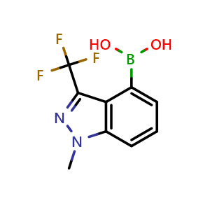 Chemical structure of (1-methyl-3-(trifluoromethyl)-1H-indazol-4-yl)boronic acid , CAS 1684434-10-3, AChemBlock Q54582