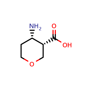 Chemical structure of (3S,4S)-4-aminotetrahydro-2H-pyran-3-carboxylic acid , CAS 2306245-40-7, AChemBlock Q54604