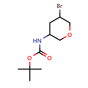 Chemical structure of tert-butyl (5-bromotetrahydro-2H-pyran-3-yl)carbamate , CAS 2306261-14-1, AChemBlock Q54614