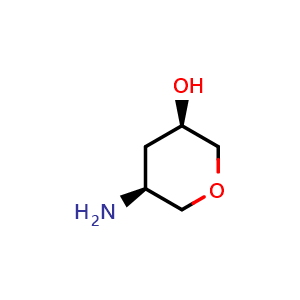 Chemical structure of (3R,5S)-5-aminotetrahydro-2H-pyran-3-ol , CAS 1616341-83-3, AChemBlock Q54624
