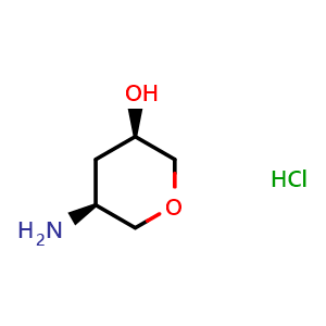 Chemical structure of (3R,5S)-5-aminotetrahydro-2H-pyran-3-ol hydrochloride , CAS 2227198-61-8, AChemBlock Q54625