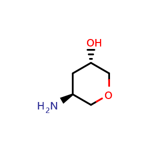 Chemical structure of (3S,5S)-5-aminotetrahydro-2H-pyran-3-ol , CAS 2091810-98-7, AChemBlock Q54626