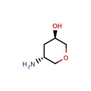 Chemical structure of (3R,5R)-5-aminotetrahydro-2H-pyran-3-ol , CAS 1932273-91-0, AChemBlock Q54627