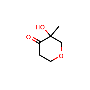 Chemical structure of 3-hydroxy-3-methyltetrahydro-4H-pyran-4-one , CAS 693248-64-5, AChemBlock Q54633