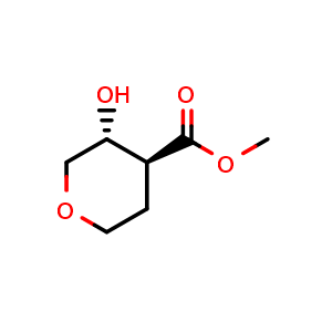 Chemical structure of methyl (3R,4S)-3-hydroxytetrahydro-2H-pyran-4-carboxylate , CAS 1904088-44-3, AChemBlock Q54638