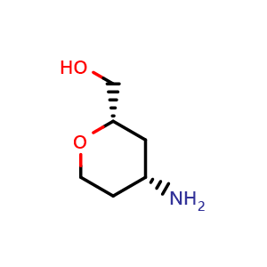 Chemical structure of Cis-((2S,4R)-4-aminotetrahydro-2H-pyran-2-yl)methanol , CAS 1453852-33-9, AChemBlock Q54644