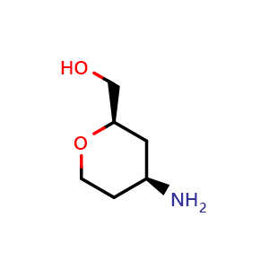 Chemical structure of ((2R,4S)-4-aminotetrahydro-2H-pyran-2-yl)methanol , CAS 1621340-10-0, AChemBlock Q54645