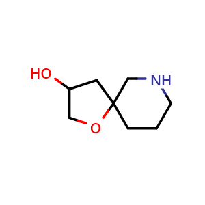 Chemical structure of 1-oxa-7-azaspiro[4.5]decan-3-ol , CAS 2000617-01-4, AChemBlock Q54656