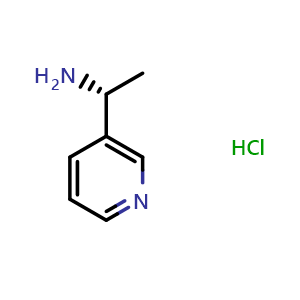 Chemical structure of (R)-1-(pyridin-3-yl)ethan-1-amine hydrochloride , CAS 1169576-97-9, AChemBlock Q54675