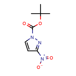 Chemical structure of tert-butyl 3-nitro-1H-pyrazole-1-carboxylate , CAS 1253792-38-9, AChemBlock Q54688