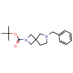 Chemical structure of tert-butyl 6-benzyl-2,6-diazaspiro[3.4]octane-2-carboxylate , CAS 1352926-14-7, AChemBlock Q54693