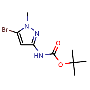 Chemical structure of tert-butyl (5-bromo-1-methyl-1H-pyrazol-3-yl)carbamate , CAS 1447607-89-7, AChemBlock Q54701