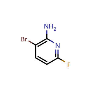 Chemical structure of 3-bromo-6-fluoropyridin-2-amine , CAS 1232431-41-2, AChemBlock Q54707