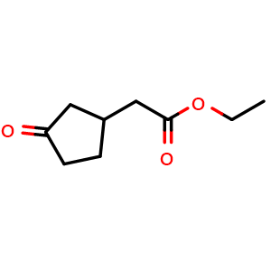 Chemical structure of ethyl 2-(3-oxocyclopentyl)acetate , CAS 62457-60-7, AChemBlock Q54710