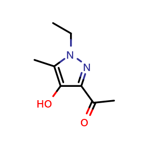 Chemical structure of 1-(1-ethyl-4-hydroxy-5-methyl-1H-pyrazol-3-yl)ethan-1-one , CAS 1187732-72-4, AChemBlock Q54722