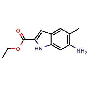Chemical structure of ethyl 6-amino-5-methyl-1H-indole-2-carboxylate , CAS 1175787-04-8, AChemBlock Q54723