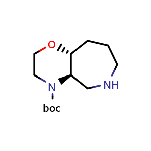 Chemical structure of tert-butyl (4aR,9aR)-octahydro-[1,4]oxazino[3,2-c]azepine-4(4aH)-carboxylate , CAS 1639944-38-9, AChemBlock Q54756