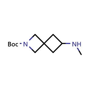 Chemical structure of tert-butyl 6-(methylamino)-2-azaspiro[3.3]heptane-2-carboxylate , CAS 1824024-00-1, AChemBlock Q54766