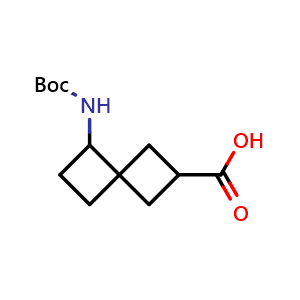 Chemical structure of 5-((tert-butoxycarbonyl)amino)spiro[3.3]heptane-2-carboxylic acid , CAS 1936714-71-4, AChemBlock Q54783
