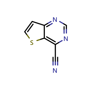 Chemical structure of thieno[3,2-d]pyrimidine-4-carbonitrile , CAS 1057249-33-8, AChemBlock Q54799