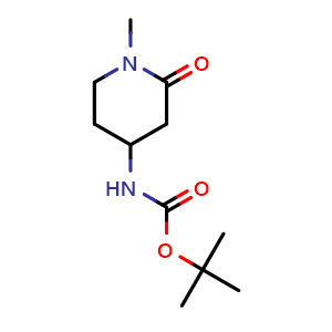 Chemical structure of tert-butyl (1-methyl-2-oxopiperidin-4-yl)carbamate , CAS 1638767-22-2, AChemBlock Q54800