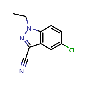 Chemical structure of 5-chloro-1-ethyl-1H-indazole-3-carbonitrile , CAS 1649964-31-7, AChemBlock Q54807